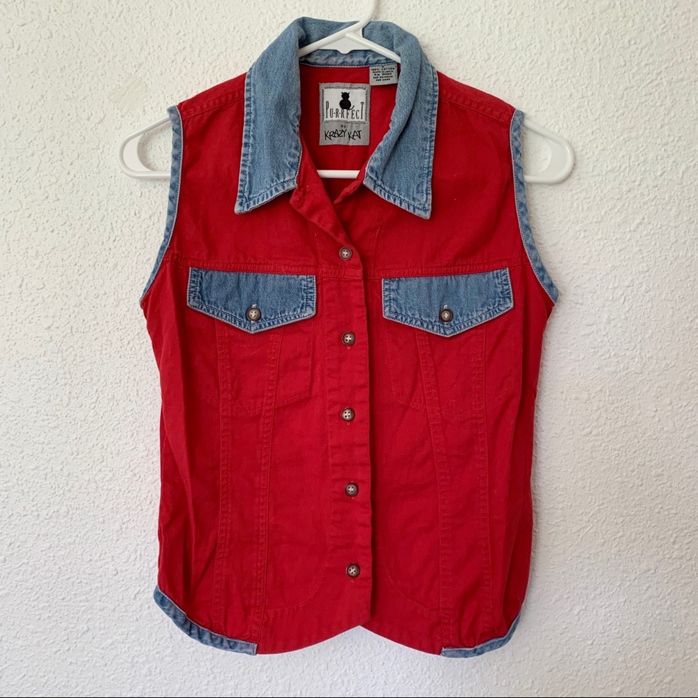 Vintage Red and Denim Button-Up